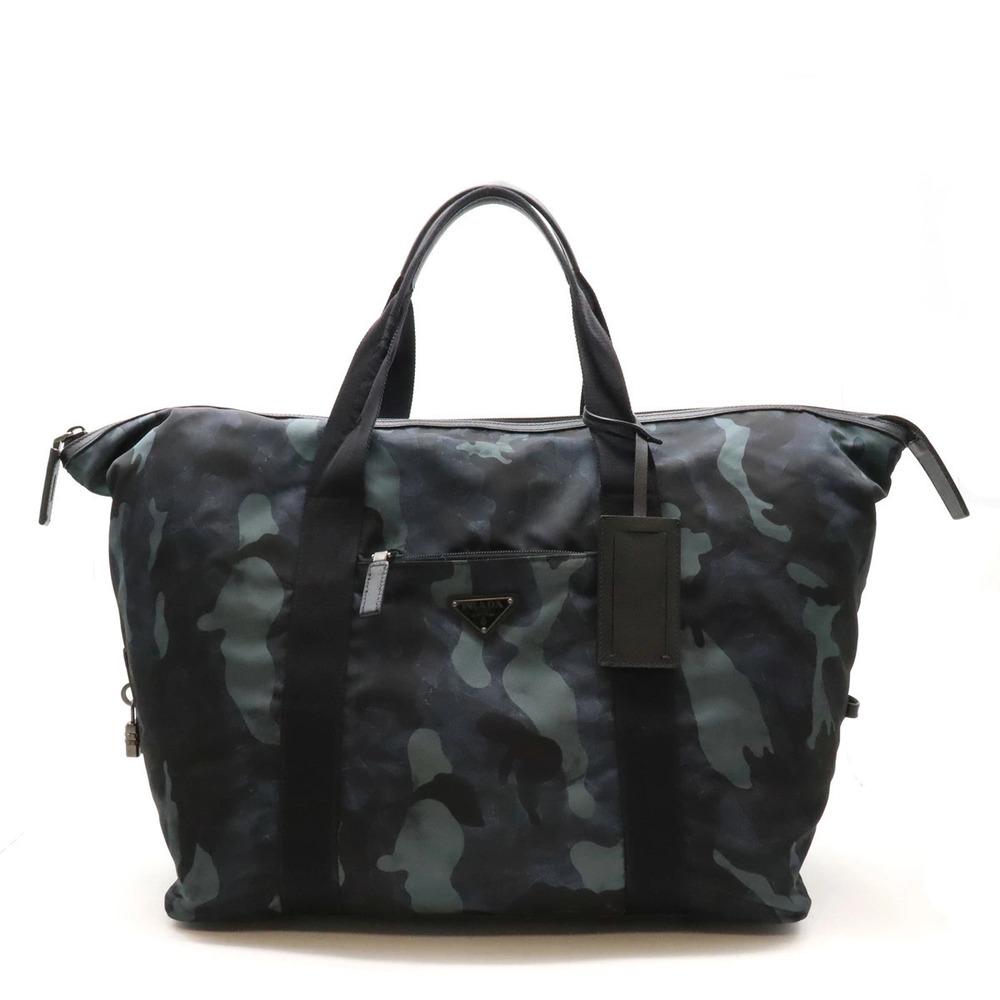 Prada Tessuto Boston Bag Travel Camouflage Blue Navy Blue Multicolor